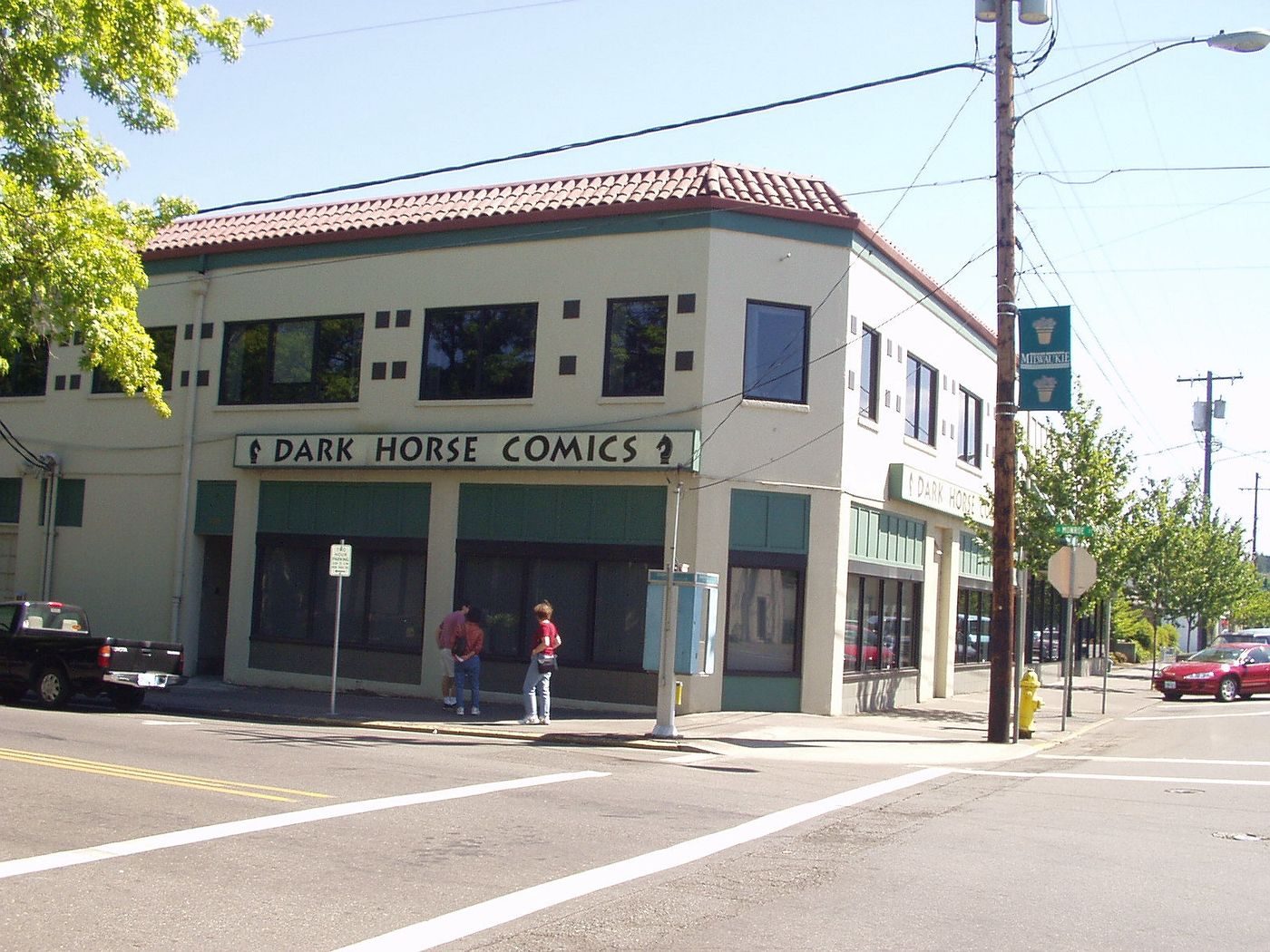 Dark Horse Comics headquarters in downtown Milwaukie, Oregon — the comics publisher occupies three blocks of the city's Main Street core