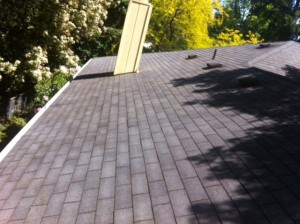 Roof brushing on an old roof, non pressure washing method for roof cleaning in the NW Portland OR